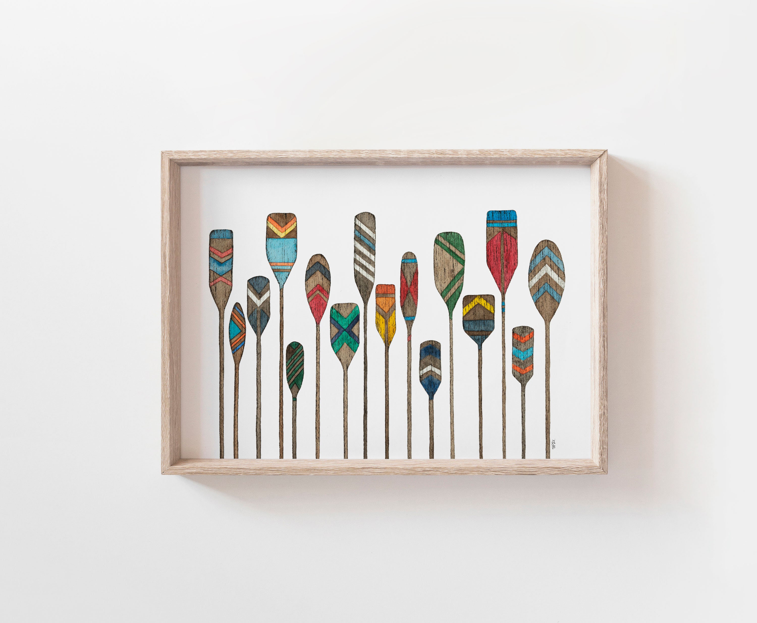 Watercolor Paddle Art Print: Scandinavian Cabin Decor