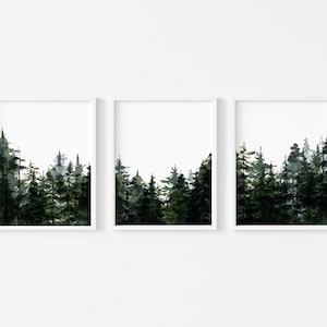 Watercolor Pine Tree Art, Tree Wall Art Set, Printable Wall Art, Pine Tree Wall Print, Evergreen Print, Pine Tree Painting, Winter Decor