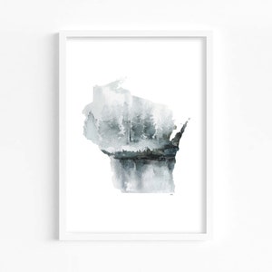 Wisconsin Wall Art, Watercolor Printable Art, Wall Art for Cabin, Nature Lover Gift, Wisconsin Gifts, Calming Office Art, Outdoorsy Gift image 3