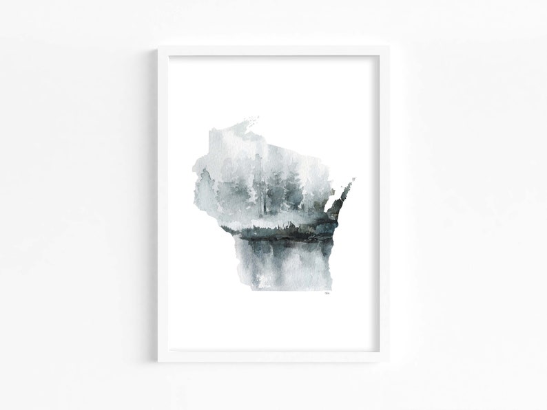 Wisconsin Wall Art, Watercolor Printable Art, Wall Art for Cabin, Nature Lover Gift, Wisconsin Gifts, Calming Office Art, Outdoorsy Gift image 3