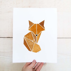 Fox Art Print, Geometric Nursery, Printable Wall Art, Scandinavian Wall Art, Woodland Animals, Watercolor Fox Art, Geometric Animal Art image 1