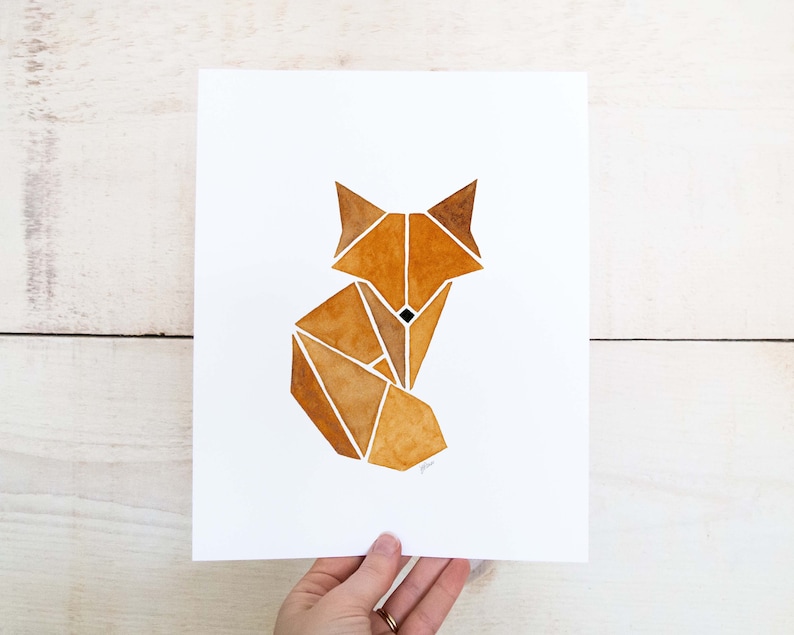 Fox Art Print, Geometric Nursery, Printable Wall Art, Scandinavian Wall Art, Woodland Animals, Watercolor Fox Art, Geometric Animal Art image 1