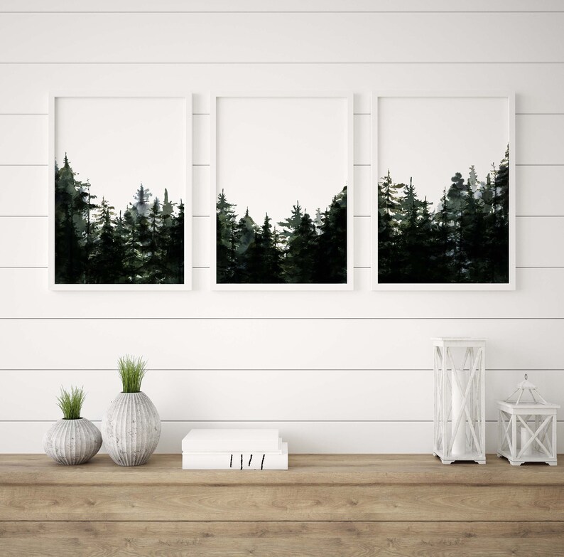 Watercolor Pine Tree Art Tree Wall Art Set Pine Tree Wall Etsy
