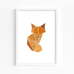 Fox Art Print, Geometric Nursery, Printable Wall Art, Scandinavian Wall Art, Woodland Animals, Watercolor Fox Art, Geometric Animal Art image 3