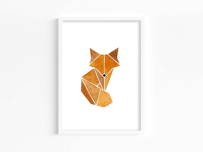 Fox Art Print, Geometric Nursery, Printable Wall Art, Scandinavian Wall Art, Woodland Animals, Watercolor Fox Art, Geometric Animal Art image 3