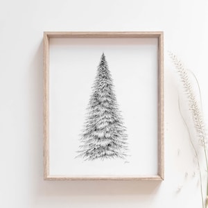Pine Tree Art Black and White Tree Art Pine Tree Wall Print - Etsy