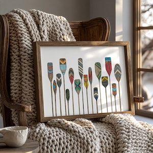 Watercolor Paddle Art Print: Scandinavian Cabin Decor