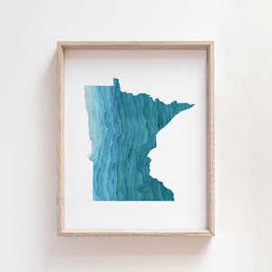 Minnesota Wall Art, Watercolor State Print, Minnesota Watercolor Print, Minnesota Decor, Minnesota Gifts, Calming Office Art, Outdoorsy Gift