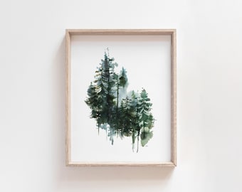 Watercolor Pine Tree Art Print: Evergreen Forest Wall Decor