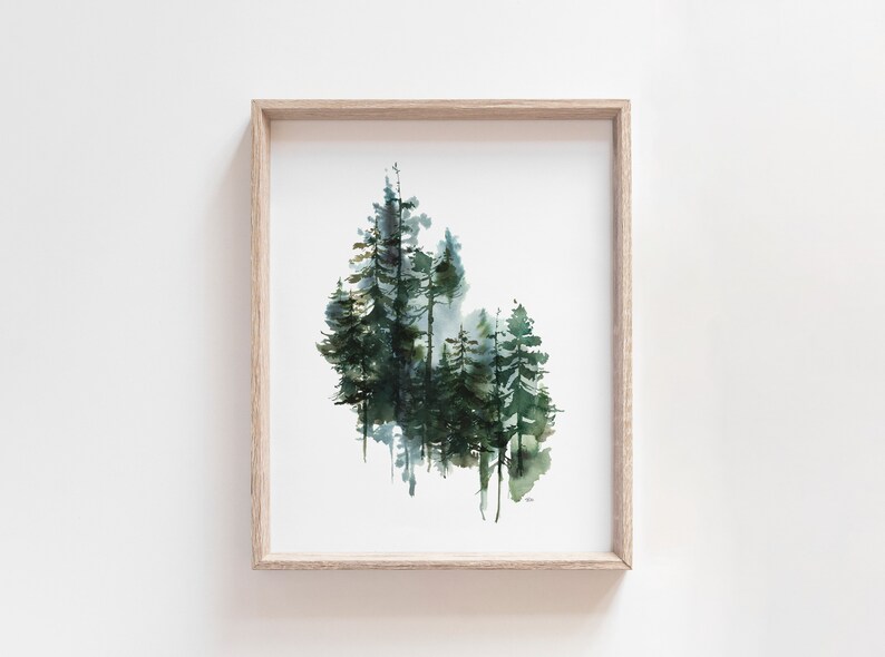 Watercolor Pine Tree Art Pine Tree Wall Print Evergreen image 1