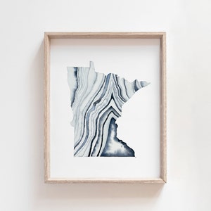 Minnesota Wall Art, Watercolor State Print, State Wall Decor, Minnesota Gifts, Minnesota State, Outdoorsy Gift, Minnesota Agate, Agate Art