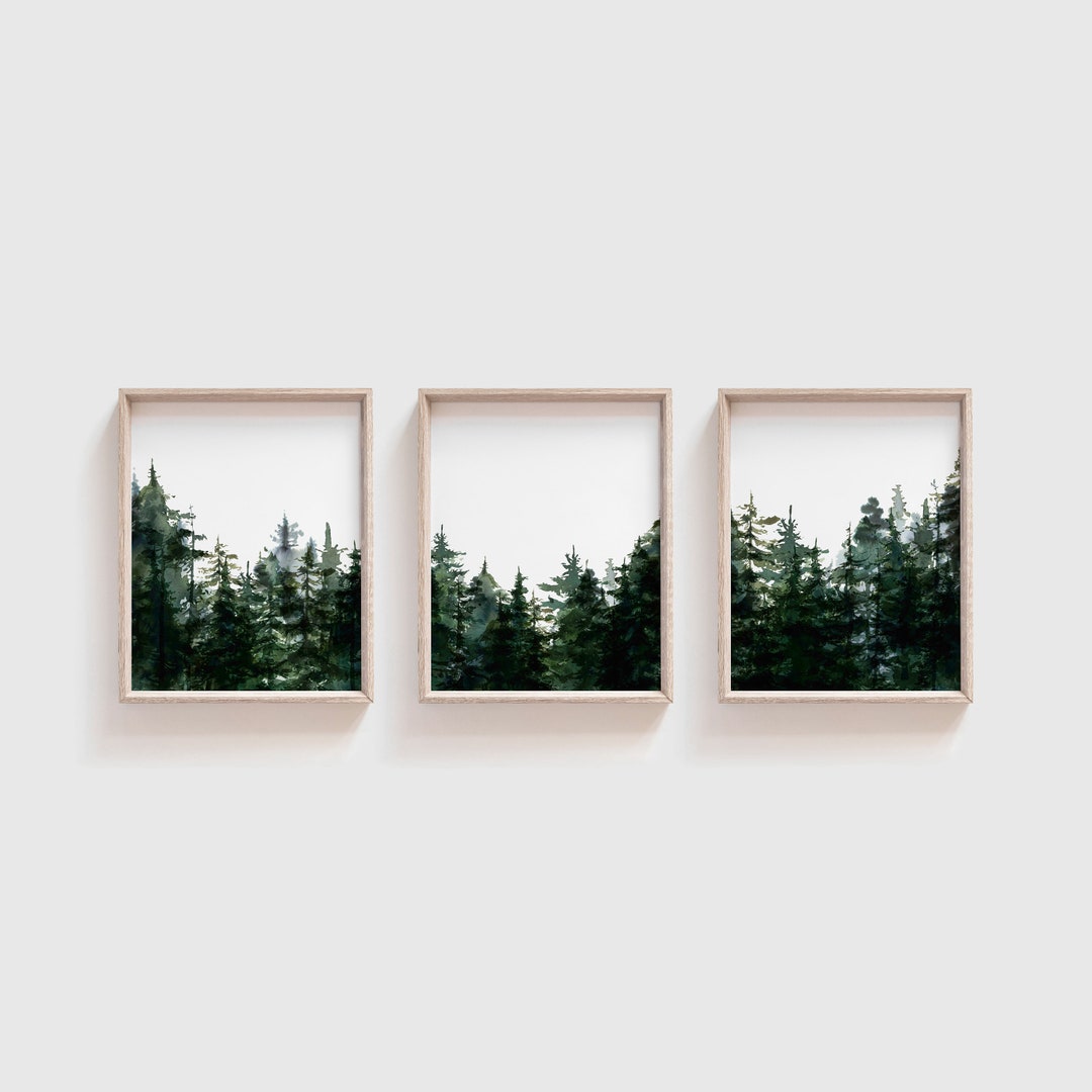 Watercolor Pine Tree Art Print Set: Evergreen Forest Wall Decor - Etsy