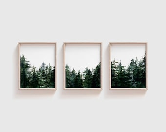 Watercolor Pine Tree Art Print Set: Evergreen Forest Wall Decor