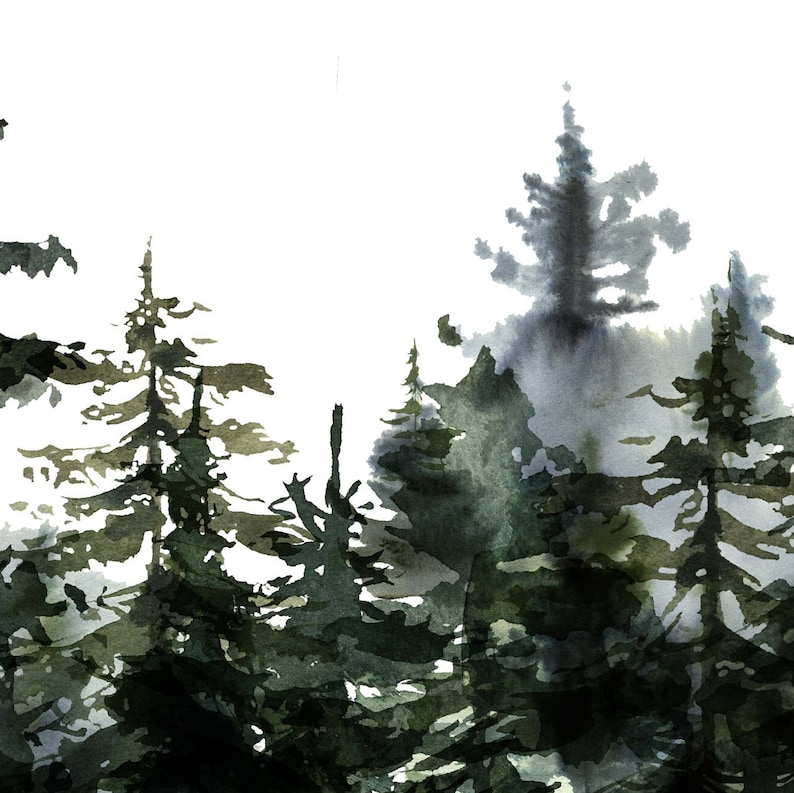 Watercolor Pine Tree Art Tree Wall Art Set Pine Tree Wall Etsy