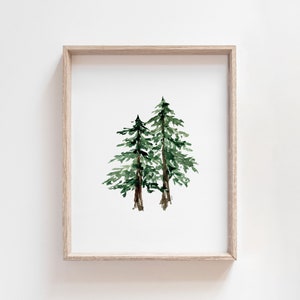 Watercolor Pine Tree Art, Watercolor Evergreen, Pine Tree Wall Print, Evergreen Print, Pine Tree Painting, Winter Wall Decor, Giclee Print