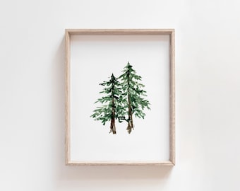 Watercolor Pine Tree Art Print: Evergreen Winter Wall Decor