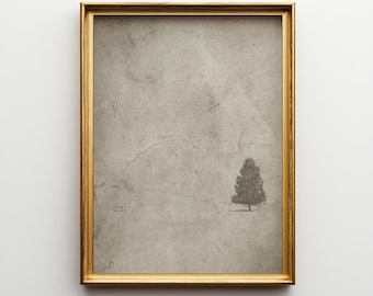 Vintage Style Watercolor Tree Art Print: Beige Neutral Decor