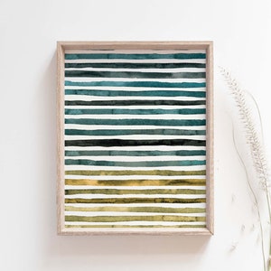 Abstract Ocean Art, Modern Watercolor Painting, Abstract Sunset Art, Contemporary Watercolor Print, Abstract Lake Art, Watercolor Line Art