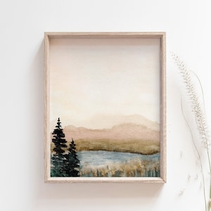 Watercolor Pine Tree Art, Neutral Watercolor Wall Art, Pine Tree Wall Print, Watercolor Painting Landscape, Winter Wall Decor