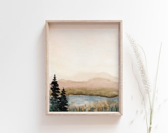 Watercolor Pine Tree Art, Neutral Watercolor Wall Art, Pine Tree Wall Print, Watercolor Painting Landscape, Winter Wall Decor