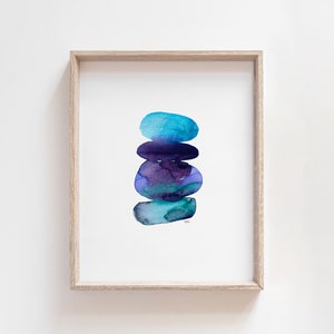 Stacked Stones Art, Abstract Watercolor Print, Lake Superior Wall Art, Cairn Art, Abstract Nature Art, Nature Lover Gift, Outdoorsy Gift