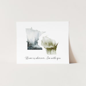 Minnesota Wall Art, Wisconsin Art Print, Printable State Art, Watercolor State Print, Minnesota Gifts, Wisconsin Gifts, Distance Gifts