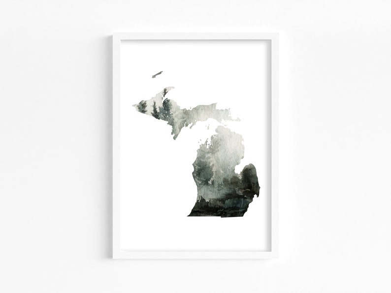 Michigan Wall Art, Watercolor Printable Art, Wall Art for Cabin, Nature Lover Gift, Michigan Gifts, Calming Office Art, Outdoorsy Gift image 3