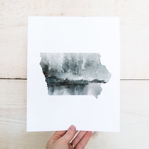 Iowa Wall Art, aquarel staat print, kunst aan de muur voor cabine, natuurliefhebber cadeau, Iowa geschenken, Iowa Art Prints, staatsgeschenken, afdrukbare staatskunst