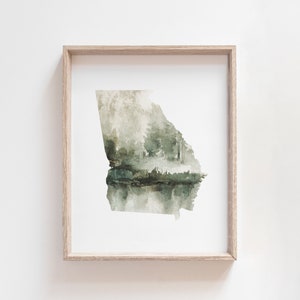 Georgia Wall Art, Watercolor State Print, Wall Art for Cabin, Nature Lover Gift, Georgia Gifts, Calming Office Art, Outdoorsy Gift