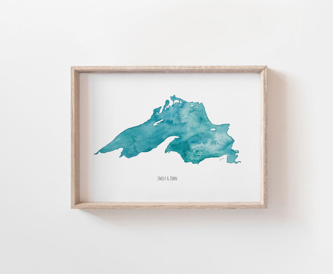 Personalized Lake Art, Lake Superior Art Print, Watercolor Lake Art