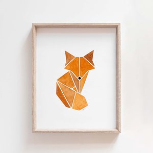 Fox Art Print, Geometric Nursery, Fox Nursery Art, Scandinavian Nursery Wall Art, Woodland Animals, Watercolor Fox Art, Geometric Animal Art