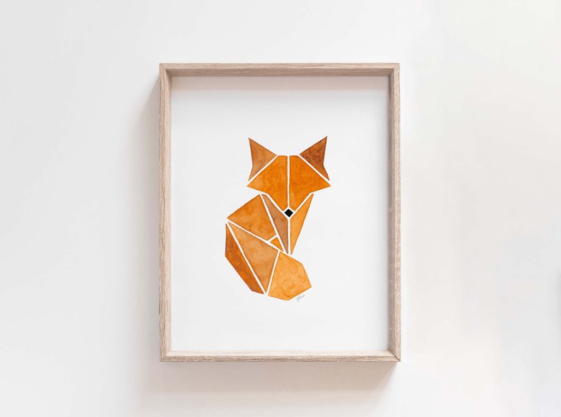 Fox Art Print, Geometric Nursery, Printable Wall Art, Scandinavian Wall Art, Woodland Animals, Watercolor Fox Art, Geometric Animal Art image 2