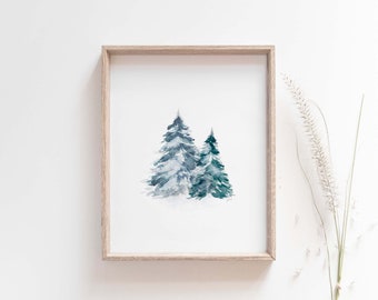 Pine Tree Art Print, Winter Watercolor Print, Scandinavian Wall Art, Rustic Winter Decor, Scandinavian Scandinavian Gifts, Giclee Print