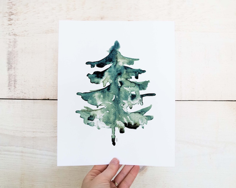 Aquarell Tannenbaum Kunst, Weihnachtsbaum Wandkunst, skandinavische Wanddekoration, Aquarell Tannenbaum, Winter Wanddekoration, skandinavische Geschenke Bild 1