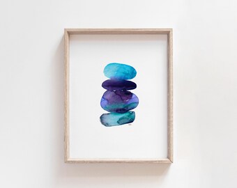 Stacked Stones Watercolor Art Print: Abstract Nature Giclée