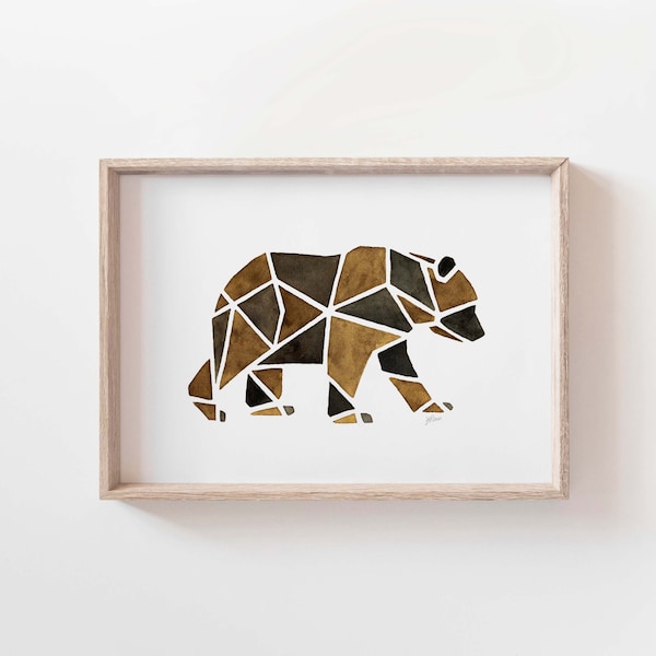 Bear Art Print, Geometric Animal Art, Bear Nursery Art, Scandinavian Nursery Wall Art, Geometric Nursery, Watercolor Bear Art, Bear Decor