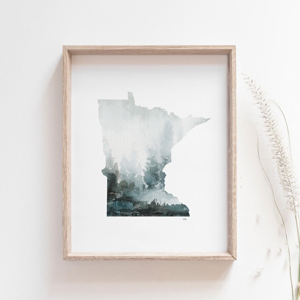 Watercolor Minnesota State Art Print: Calming Cabin Wall Decor