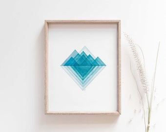 Geometric Mountain Art, Watercolor Mountain Print, Scandinavian Wall Art, Minimalist Mountain Art, Scandinavian Gifts, Geometric Wall Art