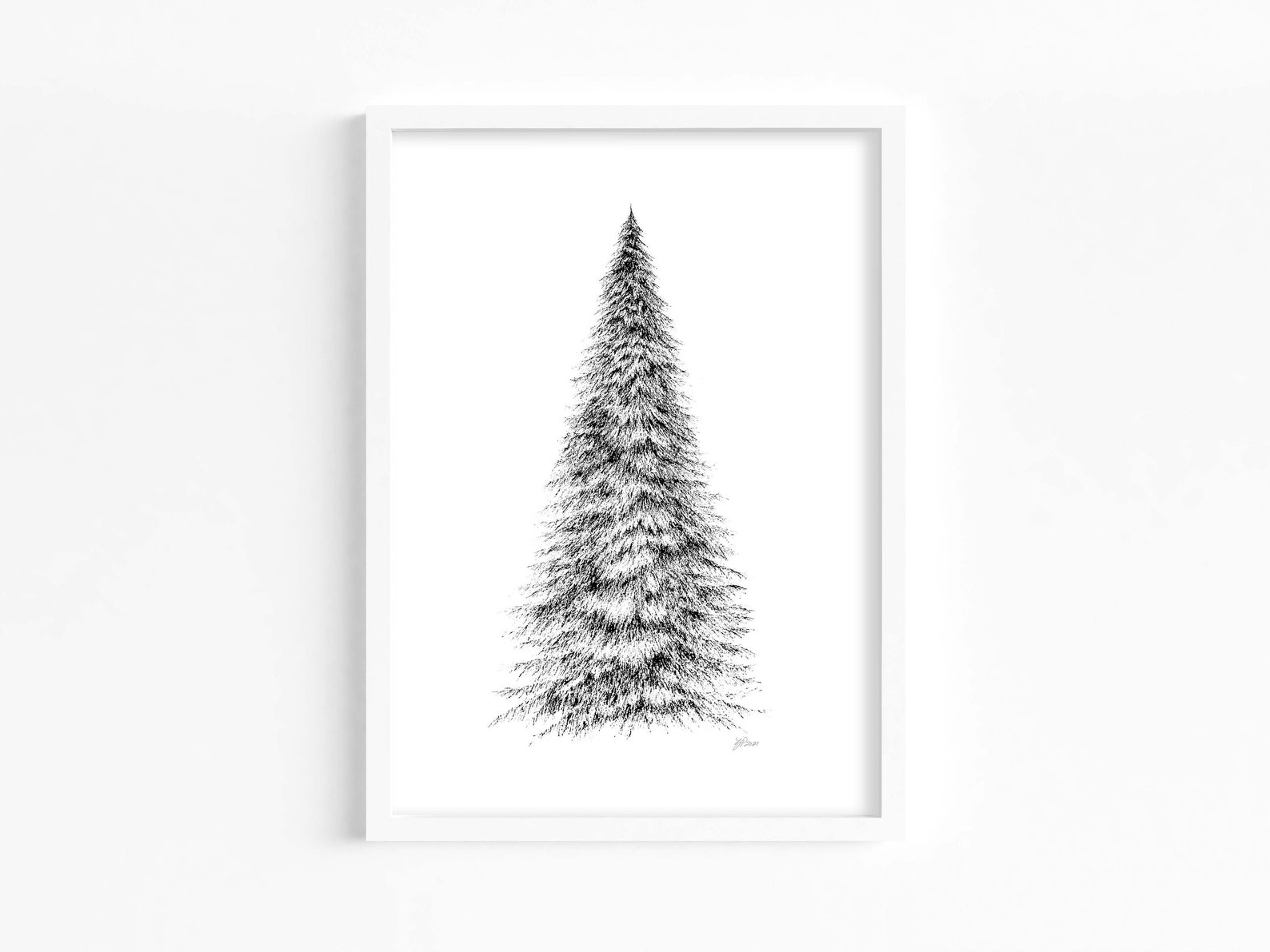 Pine Tree Art Black and White Tree Art Pine Tree Wall Print Etsy