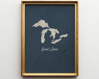 Vintage Great Lakes Map Art Print: Textured Cotton Paper