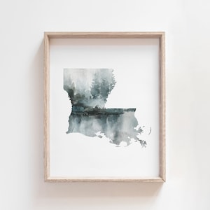 Louisiana Wall Art, Watercolor State Print, Wall Art for Cabin, Nature Lover Gift, Louisiana Gifts, Calming Office Art, Outdoorsy Gift