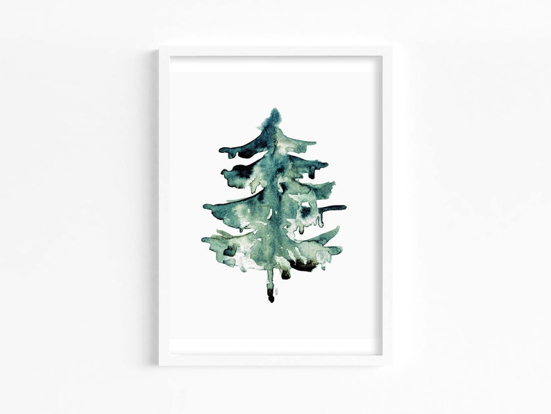 Aquarell Tannenbaum Kunst, Weihnachtsbaum Wandkunst, skandinavische Wanddekoration, Aquarell Tannenbaum, Winter Wanddekoration, skandinavische Geschenke Bild 3