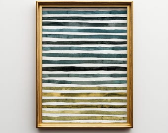 Abstract Ocean Watercolor Art Print: Modern Line Art