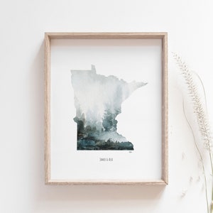 Personalized State Art, Minnesota Wall Art, Watercolor State Print, Personalized Wedding Gift for Couple, Moving Away Gift, Minnesota Gifts