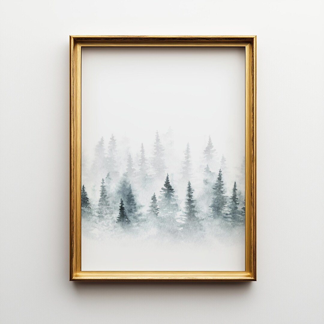 Watercolor Pine Tree Art Print: Misty Forest Wall Decor - Etsy