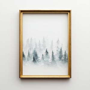 Watercolor Pine Tree Art Print: Misty Forest Wall Decor