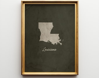 Vintage Louisiana State Art Print, Cotton Paper Wall Decor