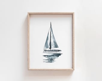 Watercolor Sailboat Art Print: Nautical Lake Cabin Wall Decor