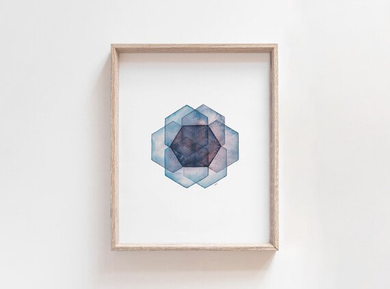 Watercolor Snowflake Art Print: Geometric Scandinavian Wall Art