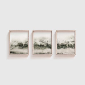 Watercolor Pine Tree Art Print Set: Misty Forest Wall Decor